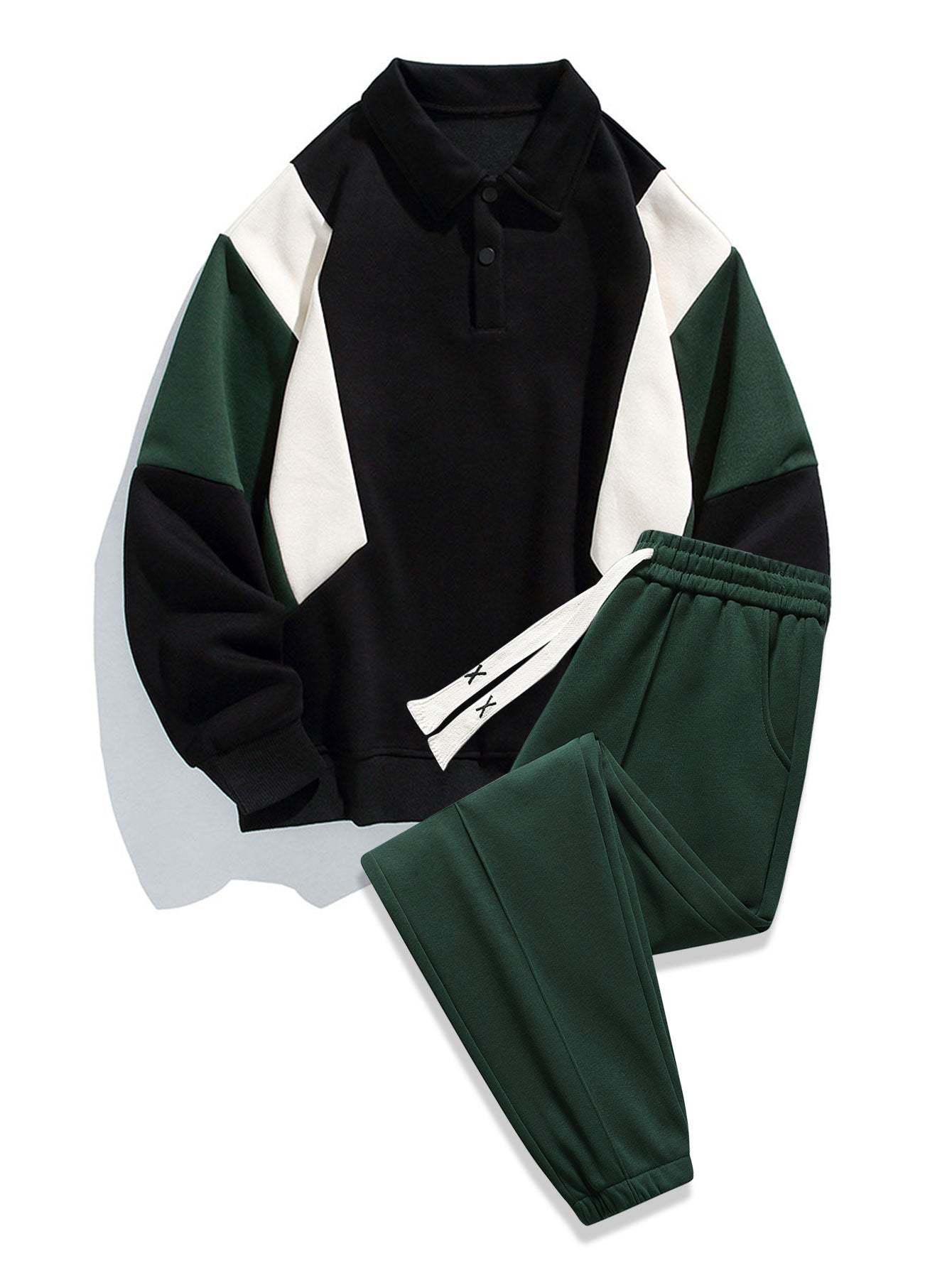Relax Fit Color Block Polo Sweatshirt & Jogger Pants With Pintuck-Mitchell Shoes