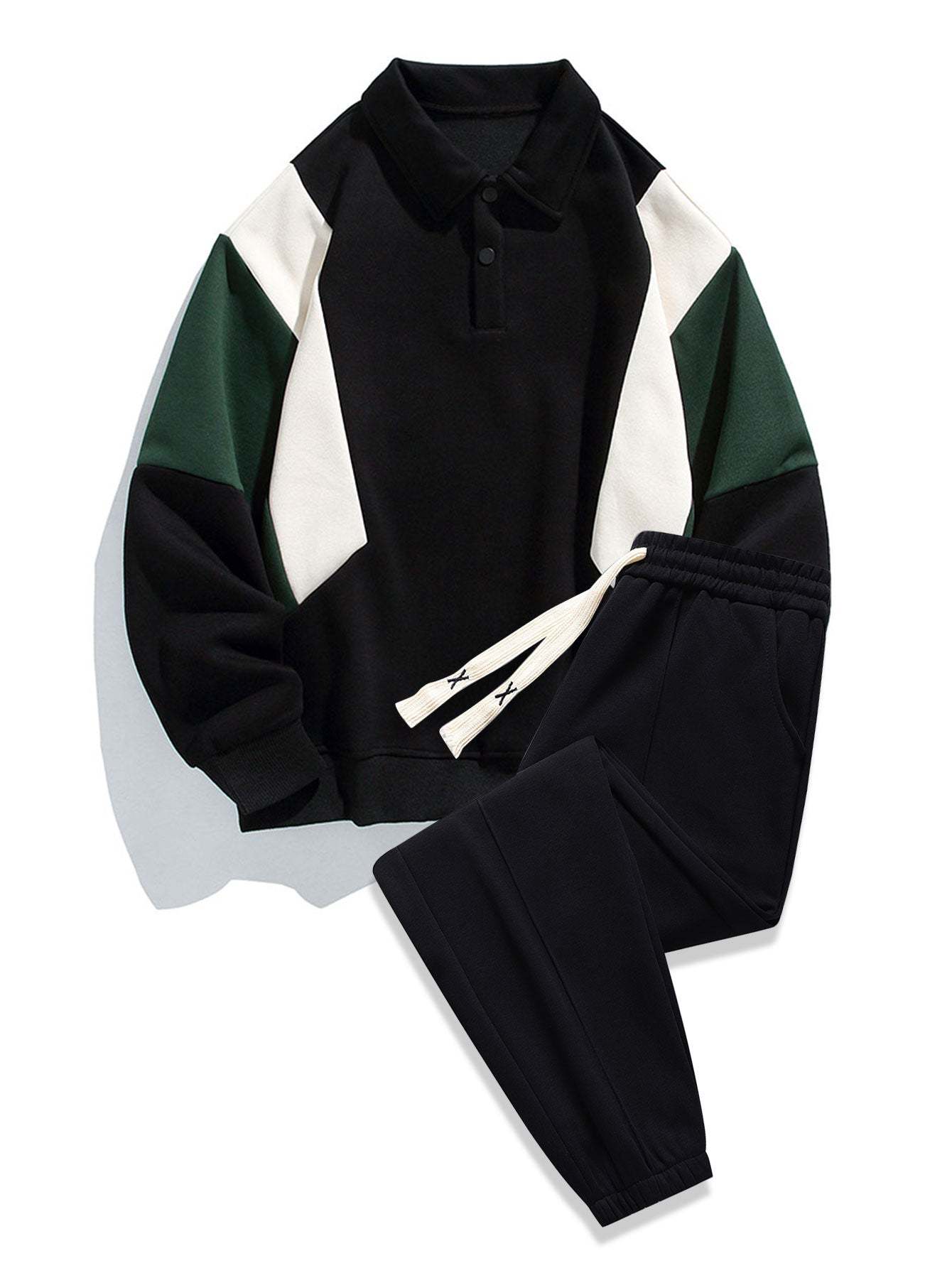 Relax Fit Color Block Polo Sweatshirt & Jogger Pants With Pintuck-Mitchell Shoes