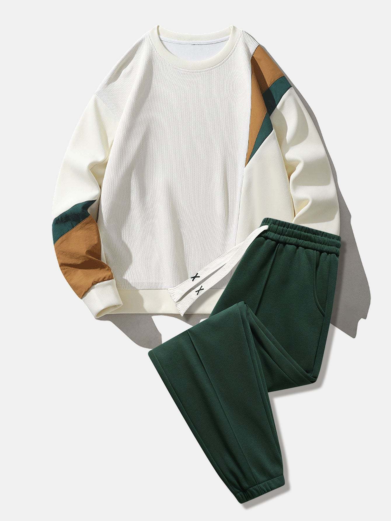 Color Block Crewneck Sweatshirt & Jogger Pants With Pintuck-Mitchell Shoes