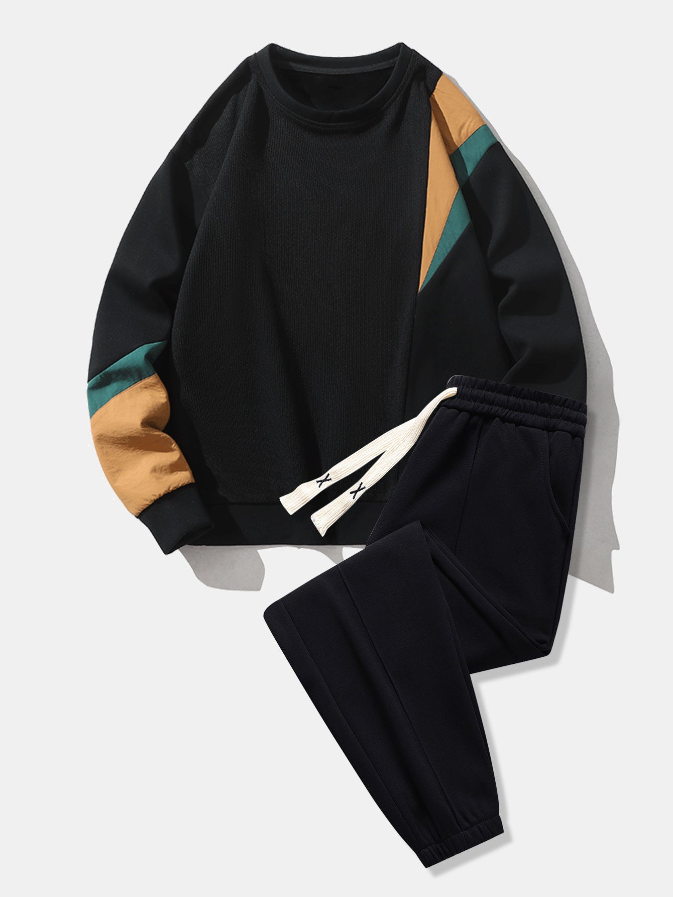 Color Block Crewneck Sweatshirt & Jogger Pants With Pintuck-Mitchell Shoes