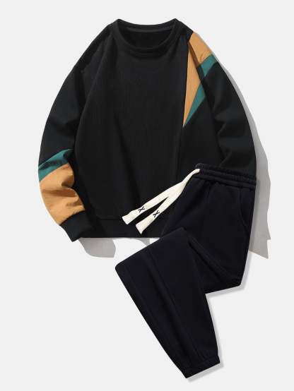 Color Block Crewneck Sweatshirt & Jogger Pants With Pintuck-Mitchell Shoes