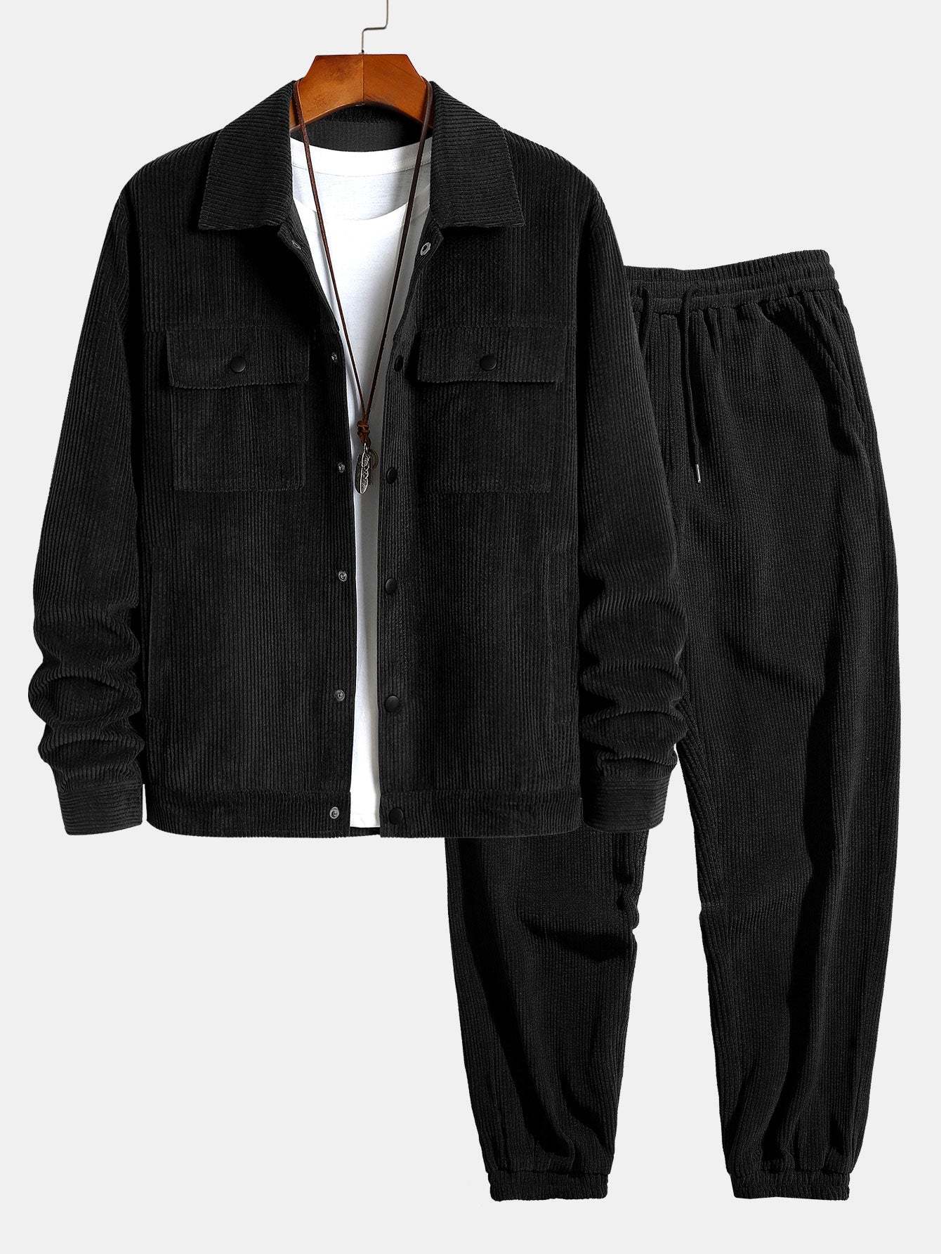 Corduroy Jacket With Pockets & Drawstring Corduroy Jogger Pants-Mitchell Shoes