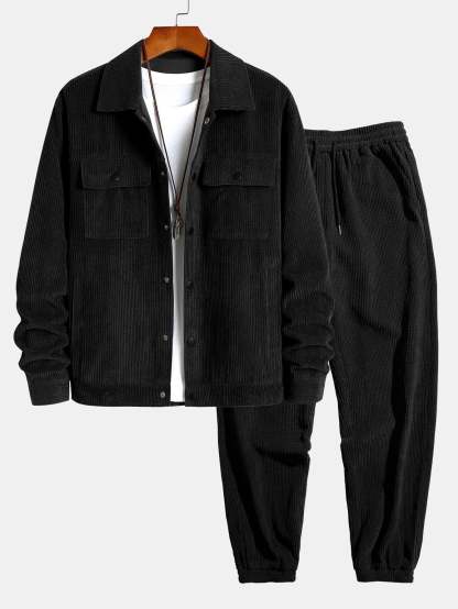 Corduroy Jacket With Pockets & Drawstring Corduroy Jogger Pants-Mitchell Shoes