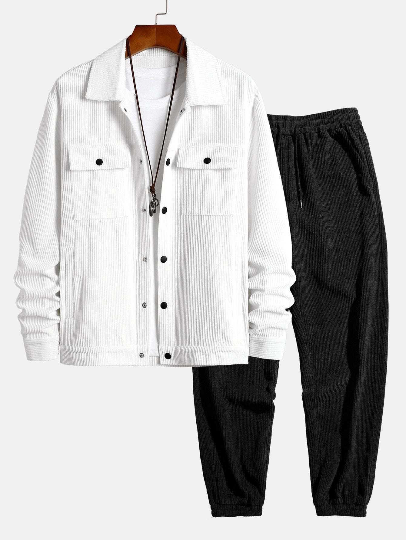 Corduroy Jacket With Pockets & Drawstring Corduroy Jogger Pants-Mitchell Shoes