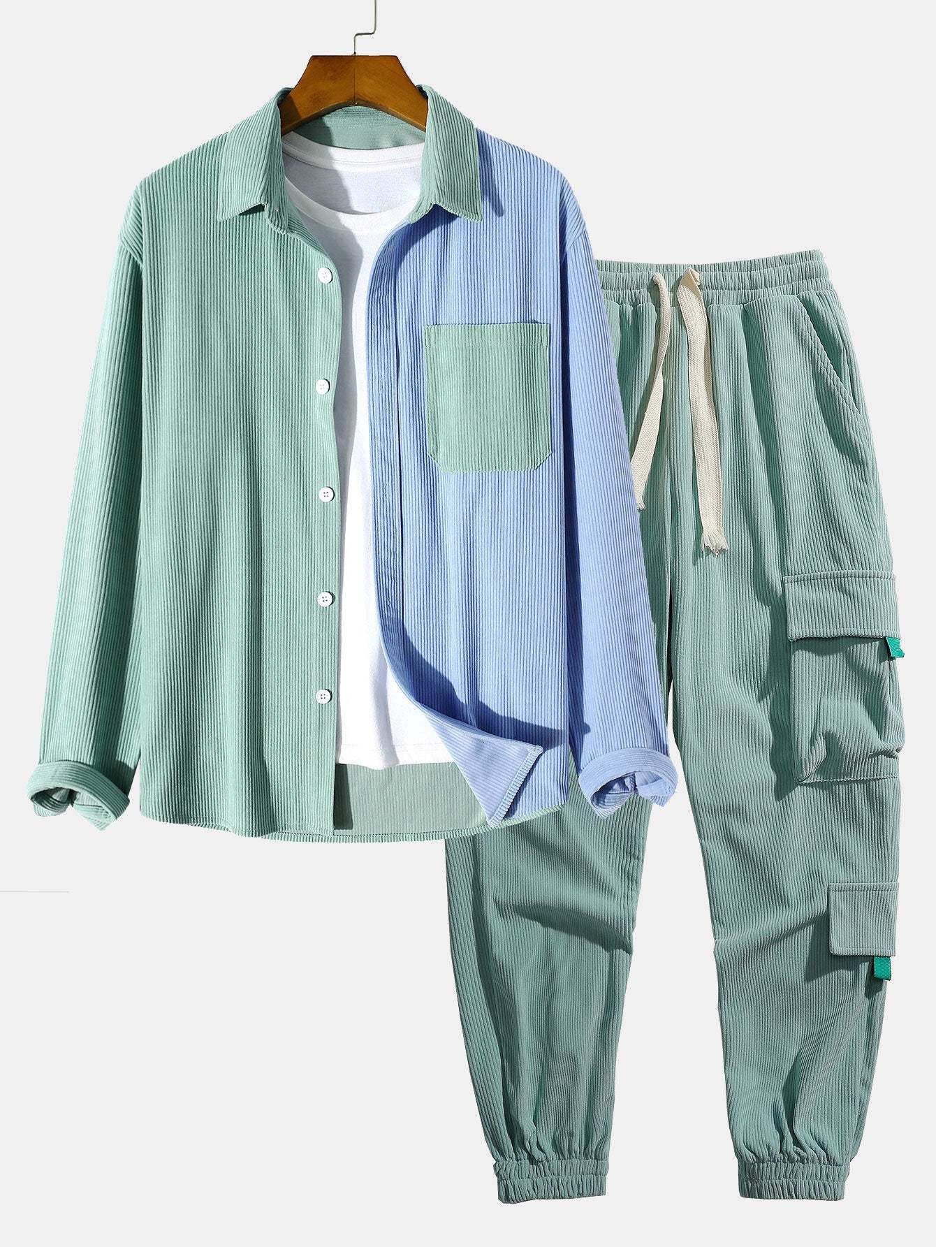Long Sleeve Two Tone Corduroy Overshirt & Corduroy Cargo Pants-Mitchell Shoes