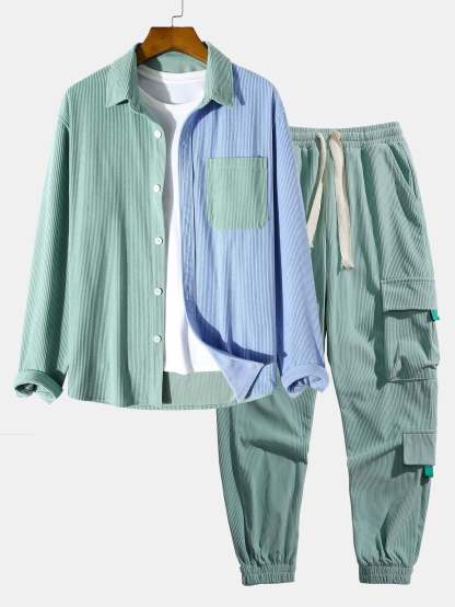 Long Sleeve Two Tone Corduroy Overshirt & Corduroy Cargo Pants-Mitchell Shoes