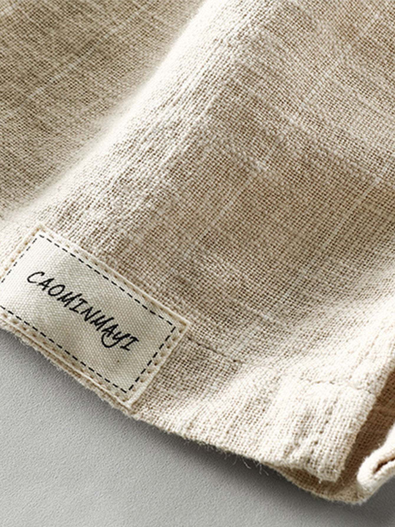 Linen And Rayon Blend Stand Collar Shirt & Linen Cotton Blend Drawstring Striped Shorts-Mitchell Shoes