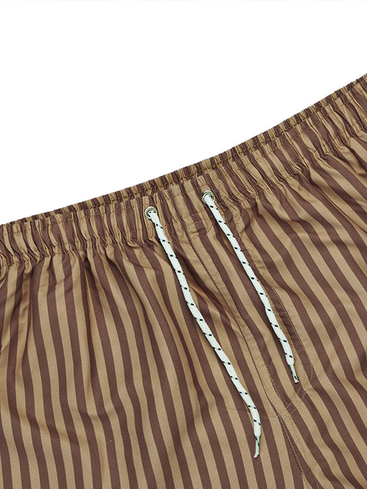 Short Sleeve Geometry Textured Cuban Shirt & Striped Swim Shorts-Mitchell Shoes