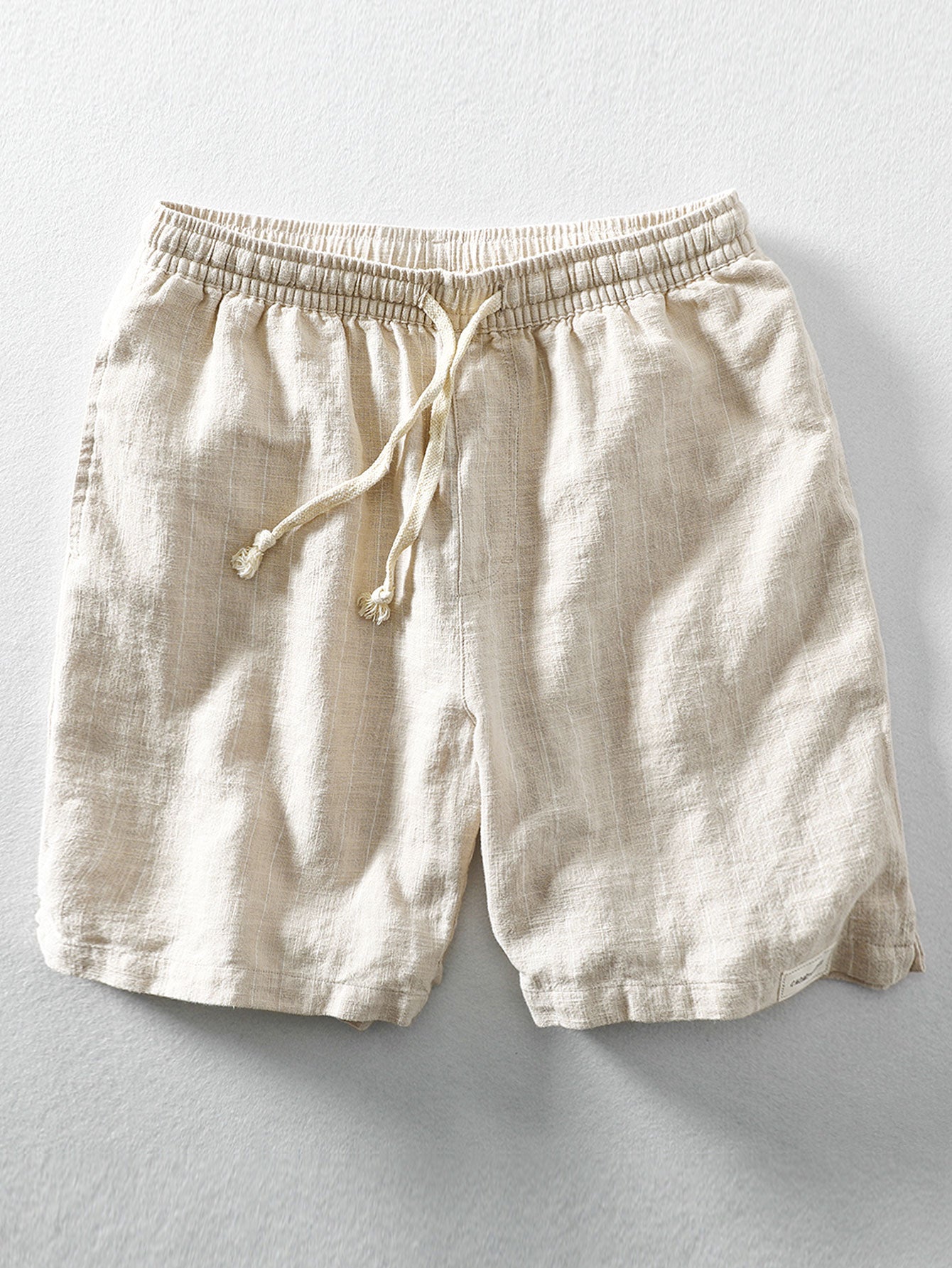 Linen And Rayon Blend Stand Collar Shirt & Linen Cotton Blend Drawstring Striped Shorts-Mitchell Shoes