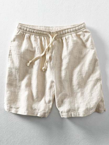 Linen And Rayon Blend Stand Collar Shirt & Linen Cotton Blend Drawstring Striped Shorts-Mitchell Shoes