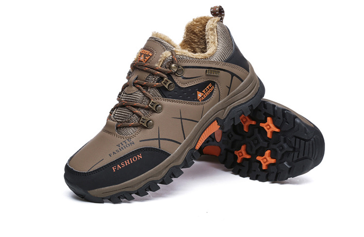 Low-top leather and velvet men's hiking shoes