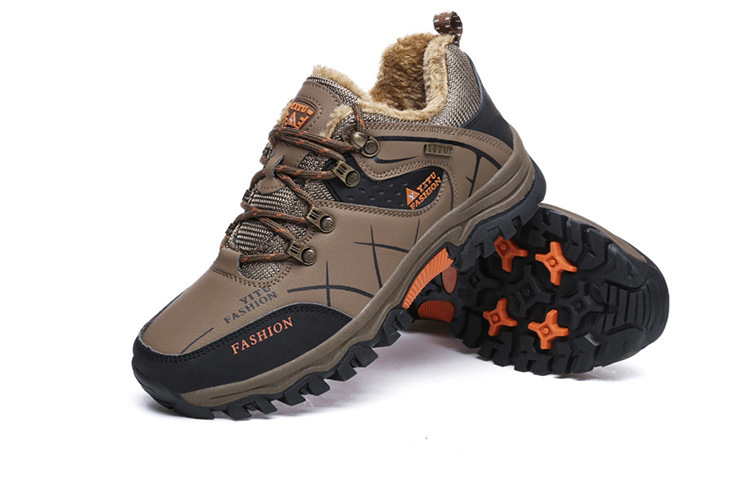 Low-top leather and velvet men's hiking shoes