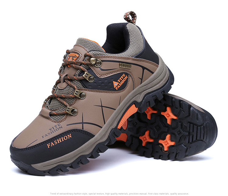 Low-top leather and velvet men's hiking shoes
