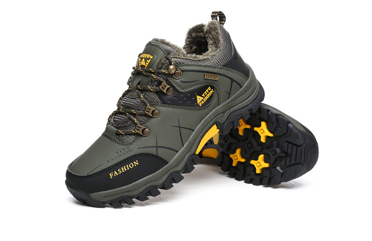 Low-top leather and velvet men's hiking shoes