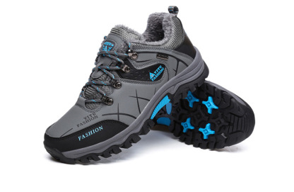 Low-top leather and velvet men's hiking shoes