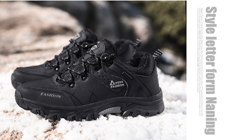 Low-top leather and velvet men's hiking shoes