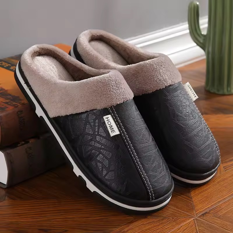 Men’s Waterproof Leather Winter Slippers