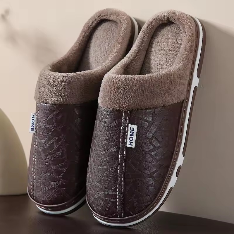 Men’s Waterproof Leather Winter Slippers