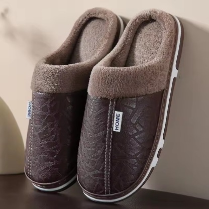Men’s Waterproof Leather Winter Slippers