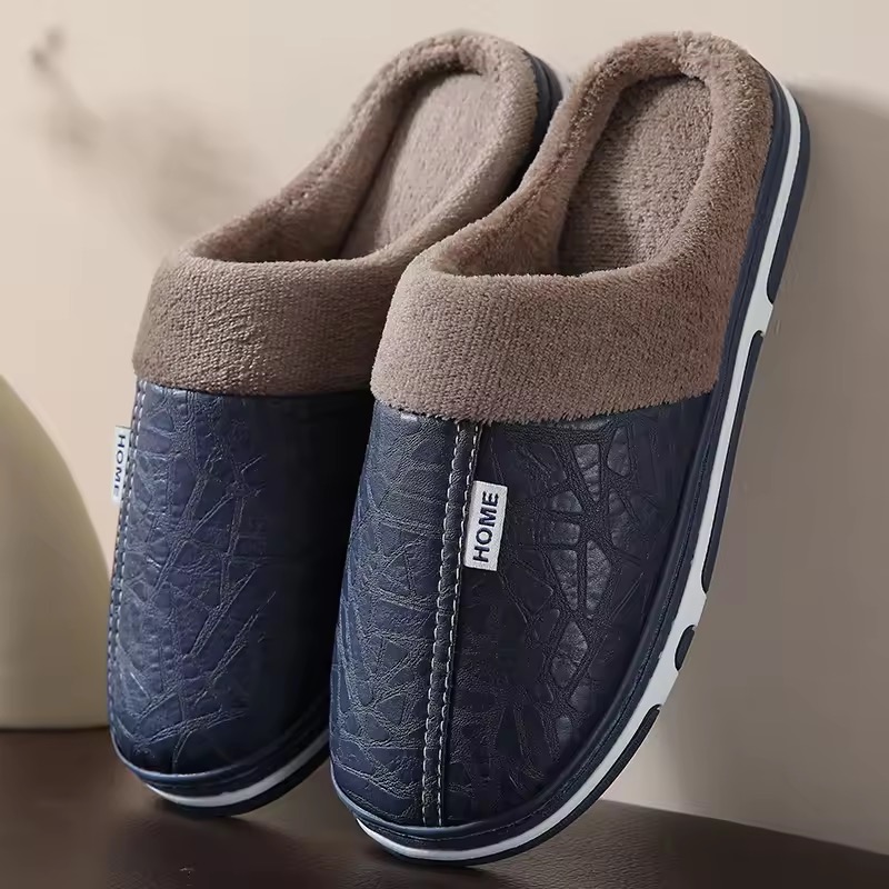 Men’s Waterproof Leather Winter Slippers