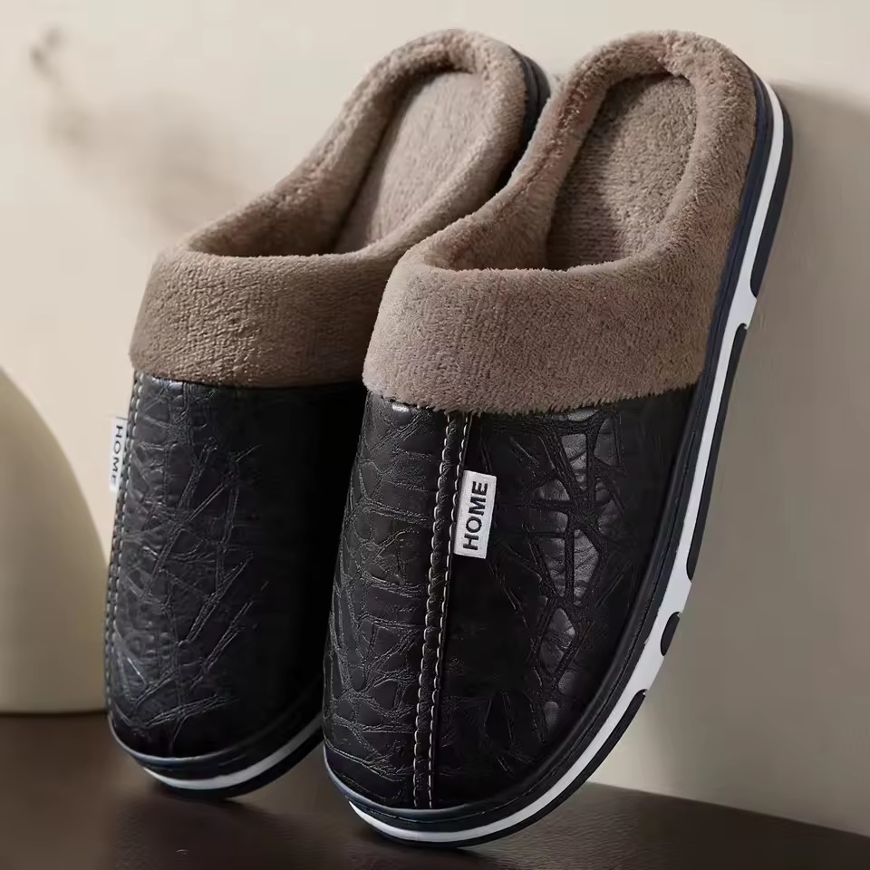 Men’s Waterproof Leather Winter Slippers
