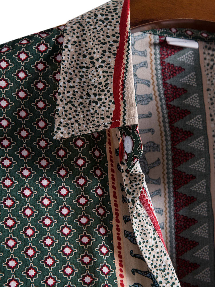 Elephant Geometric Print Shirt & Textured Cotton 5" Shorts-Mitchell Shoes