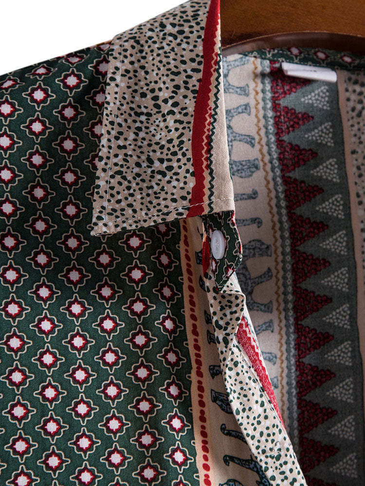 Elephant Geometric Print Shirt & Textured Cotton 5" Shorts-Mitchell Shoes