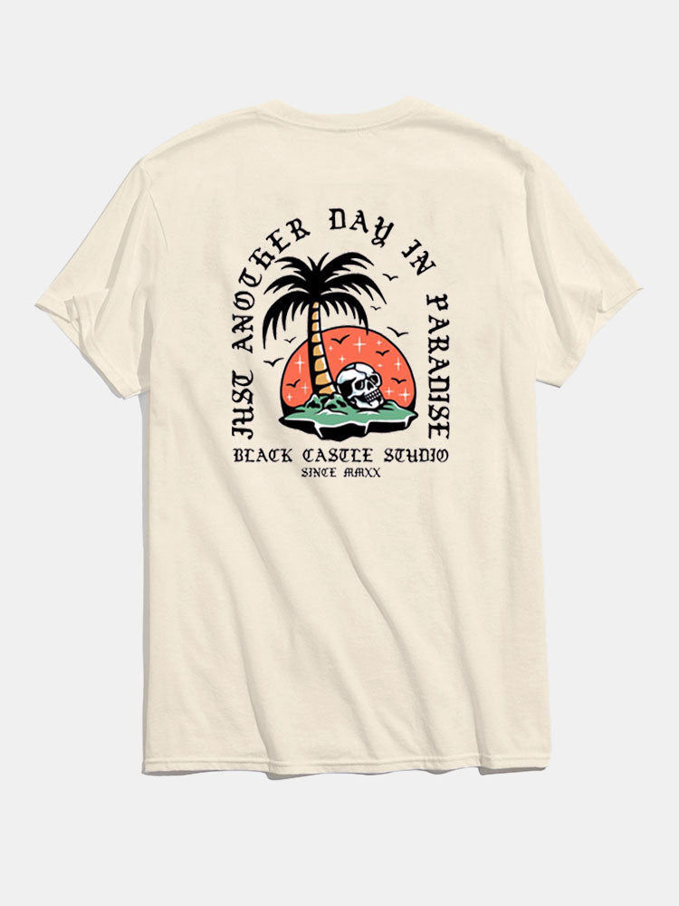 Skeleton On Vacation Graphic T-Shirts & Palm Tree Print Swim Shorts-Mitchell Shoes