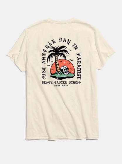 Skeleton On Vacation Graphic T-Shirts & Palm Tree Print Swim Shorts-Mitchell Shoes