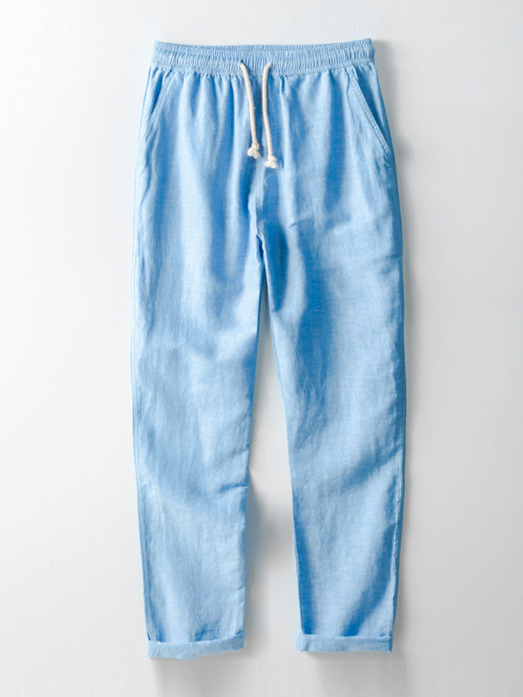 Long Sleeve Linen Look Henley Collar Shirt & Straight Leg Linen Pants-Mitchell Shoes