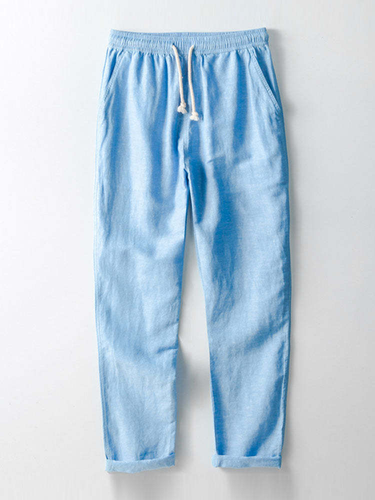 Long Sleeve Linen Look Henley Collar Shirt & Straight Leg Linen Pants-Mitchell Shoes