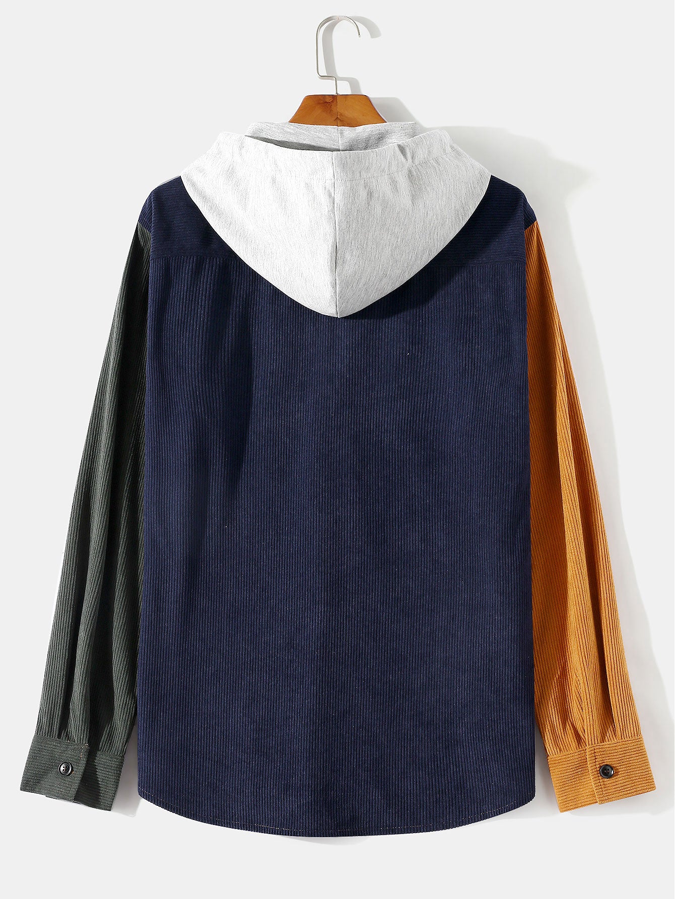 Long Sleeve Color Block Hooded Corduroy Overshirt-Mitchell Shoes
