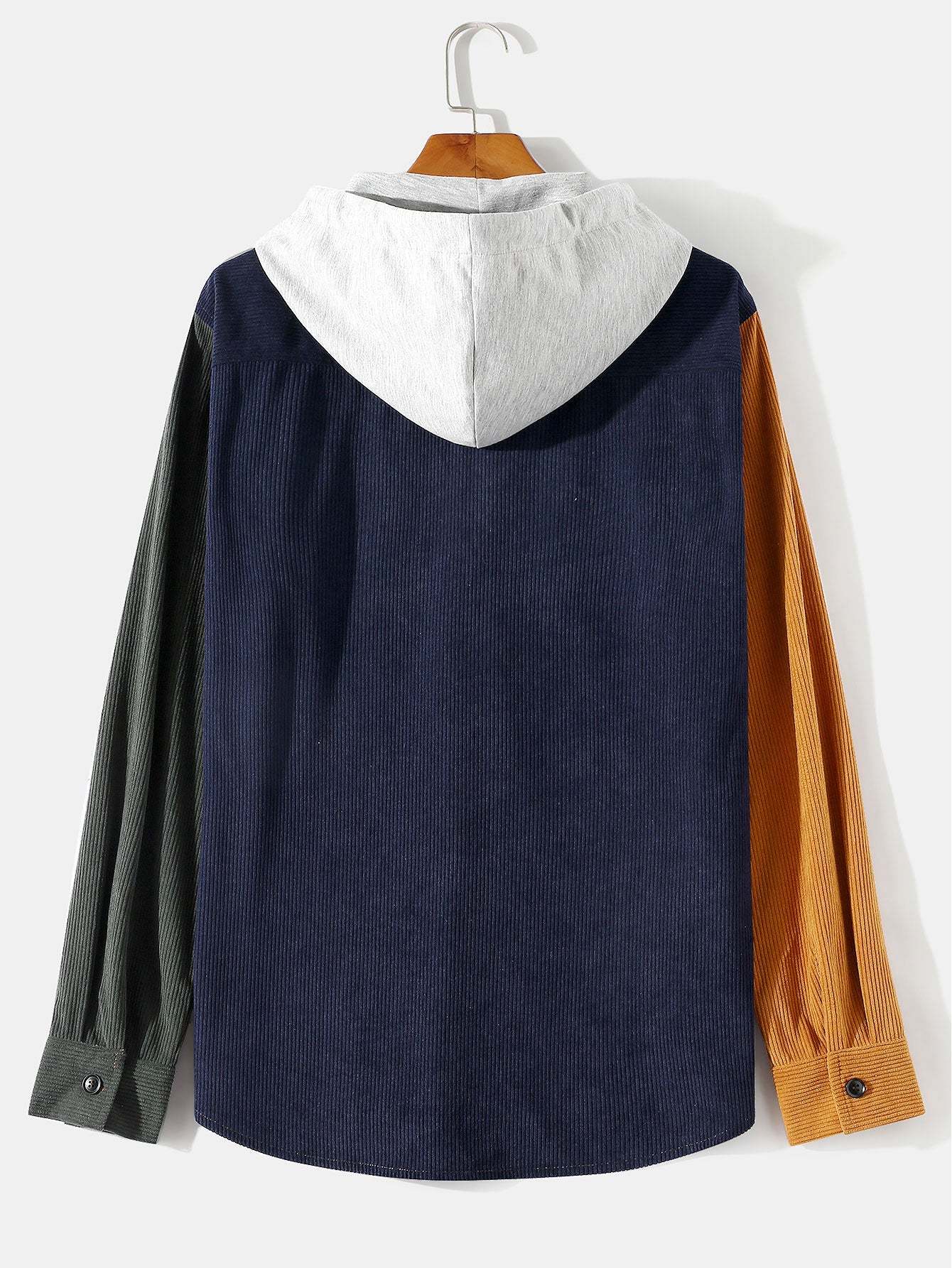Long Sleeve Color Block Hooded Corduroy Overshirt-Mitchell Shoes