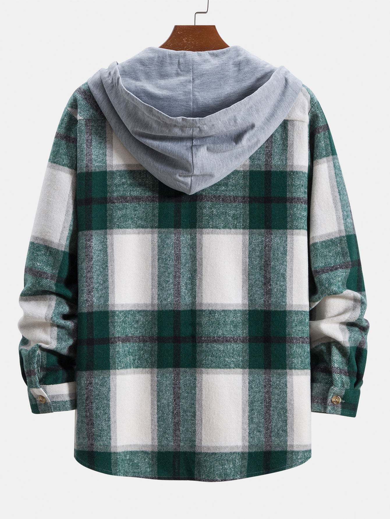 Contrast Flannel Plaid Hooded Overshirt-Mitchell Shoes