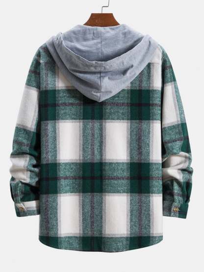Contrast Flannel Plaid Hooded Overshirt-Mitchell Shoes