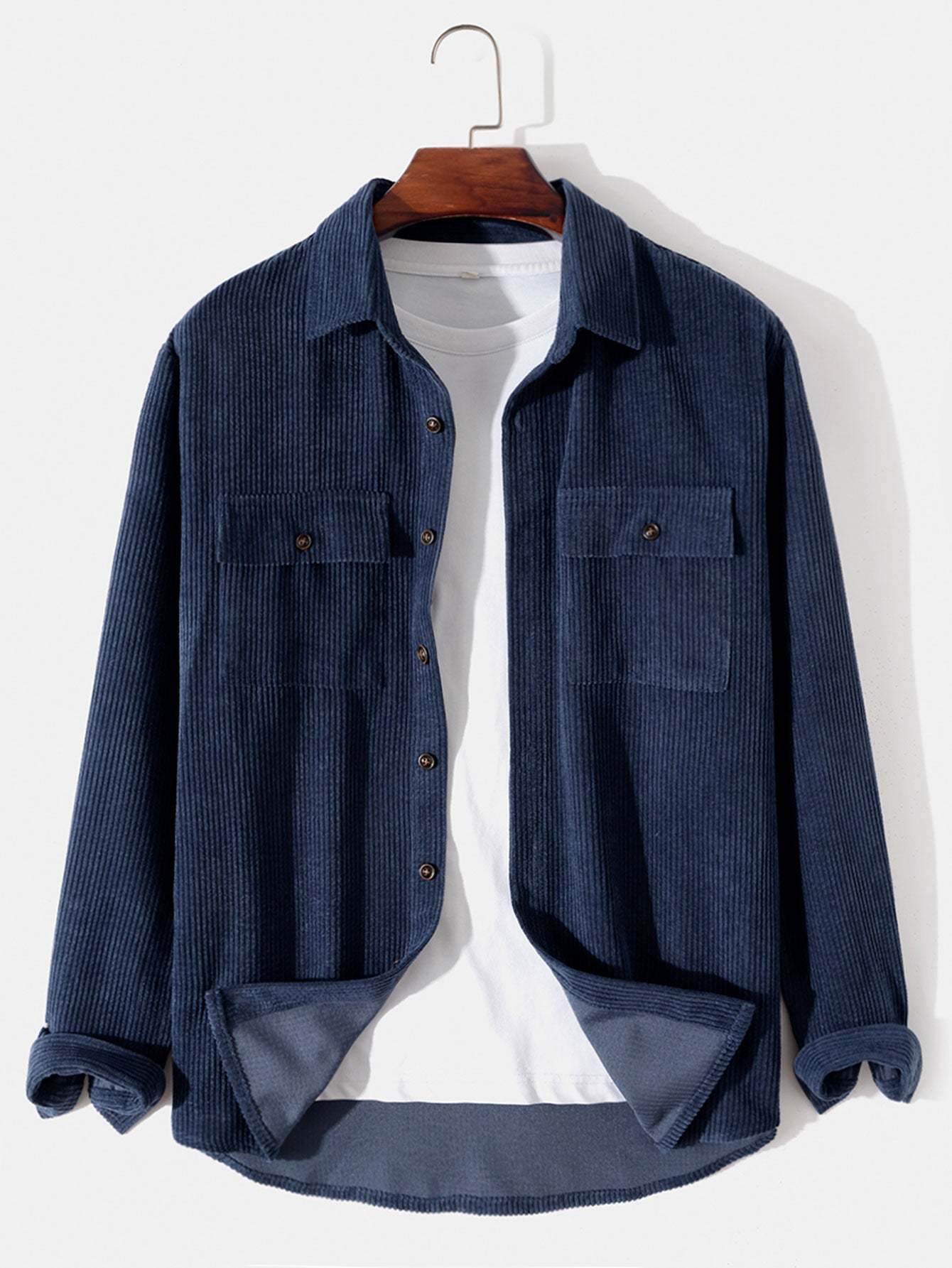 Long Sleeved Corduroy Button Up Shirt With Pockets-Mitchell Shoes