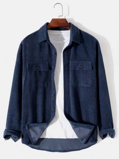 Long Sleeved Corduroy Button Up Shirt With Pockets-Mitchell Shoes