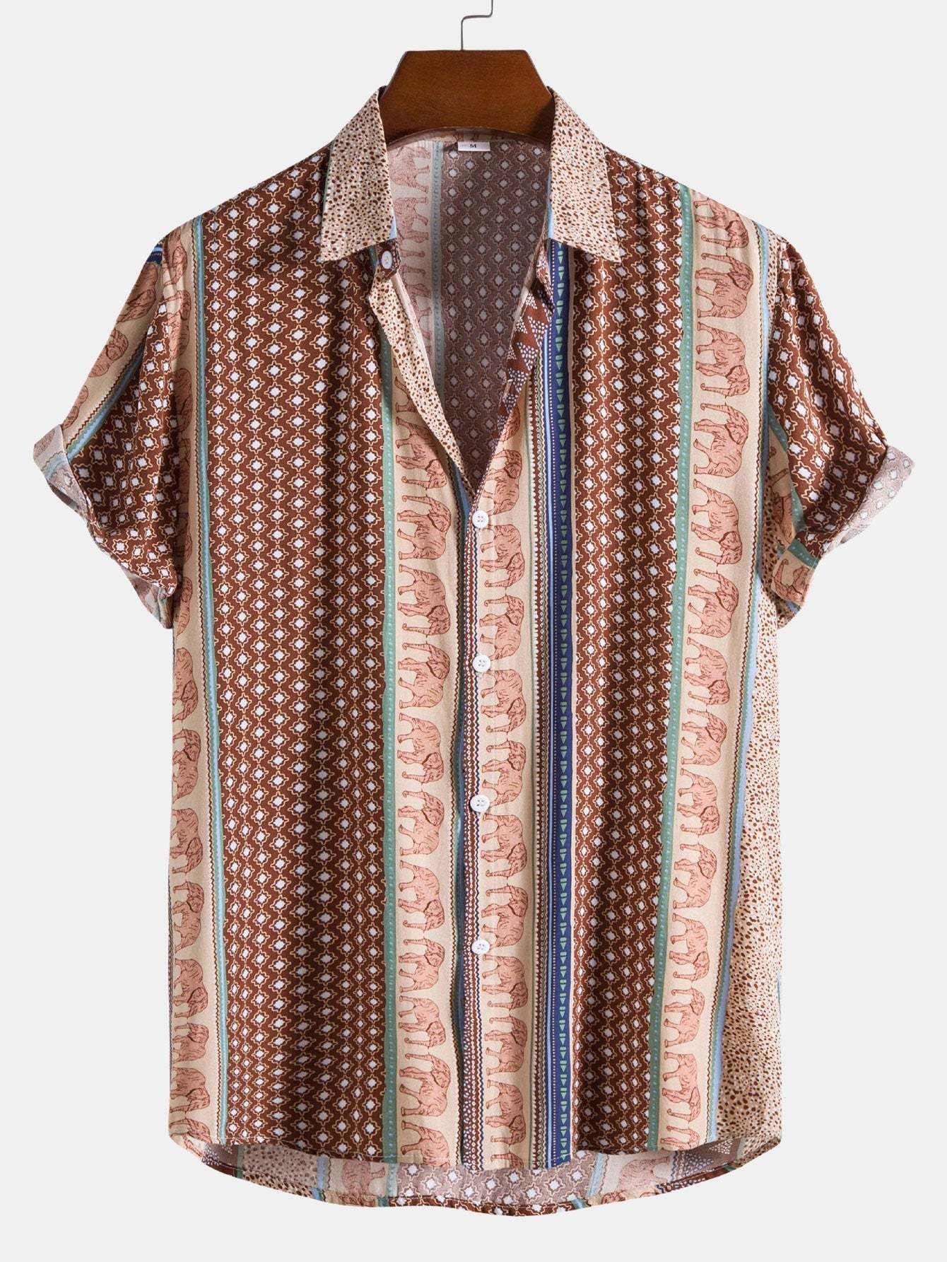 Elephant Geometric Print Shirt & Linen Cotton Blend Drawstring Shorts-Mitchell Shoes