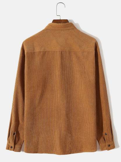Long Sleeved Corduroy Button Up Shirt With Pockets-Mitchell Shoes