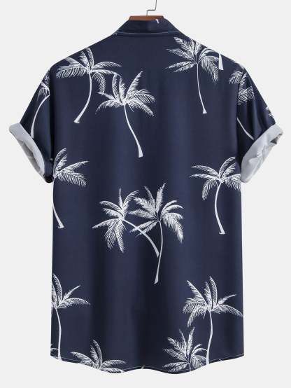 Palm Tree Print Button Up Shirt & Linen Cotton Blend Cropped Pants-Mitchell Shoes