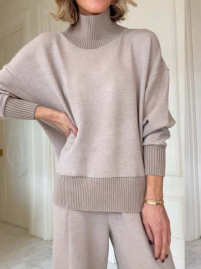 💝💝Casual Travel Stand Collar Side Zipper Top Straight Pants Two-Piece Set