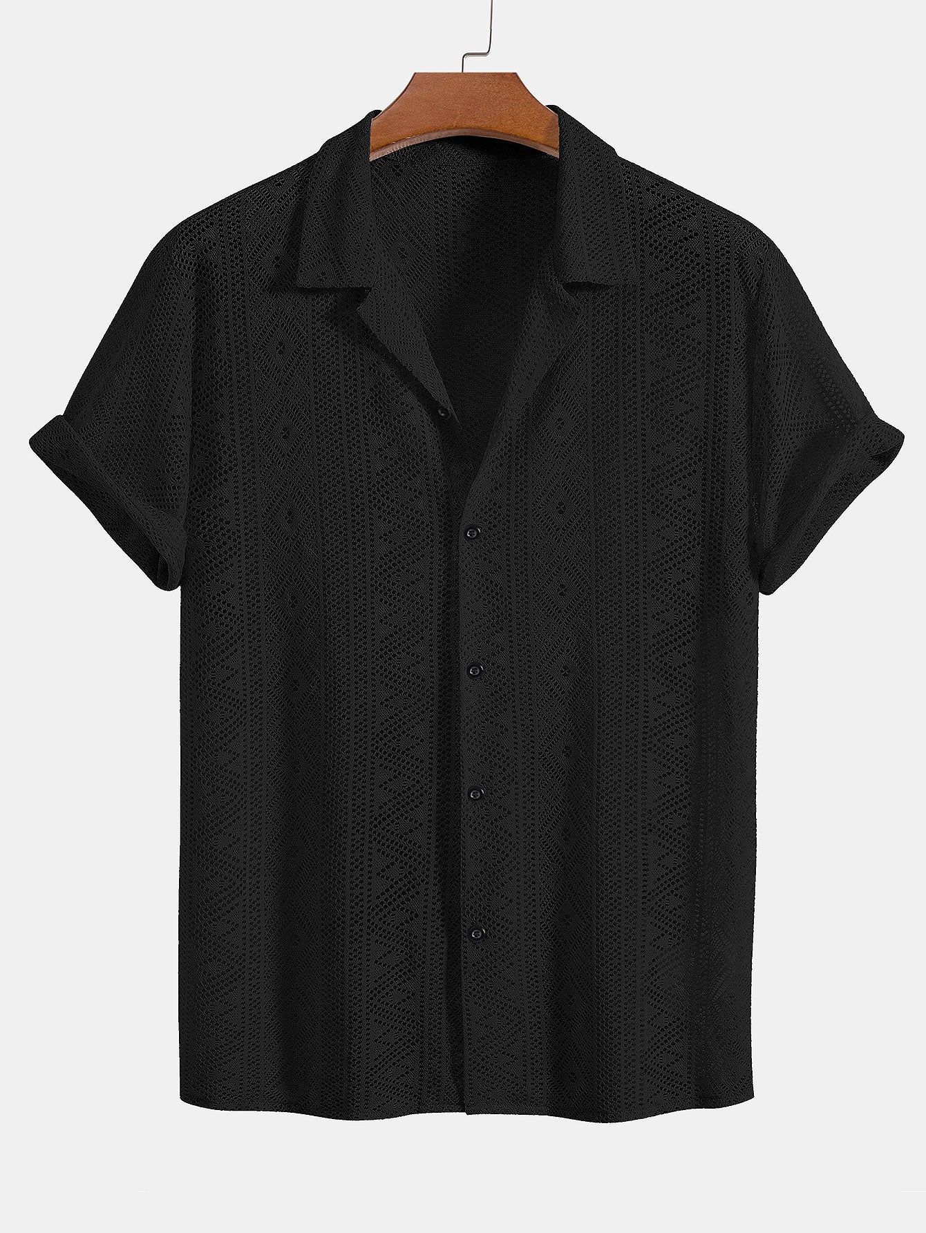 Short Sleeve Geometry Textured Cuban Shirt-Mitchell Shoes