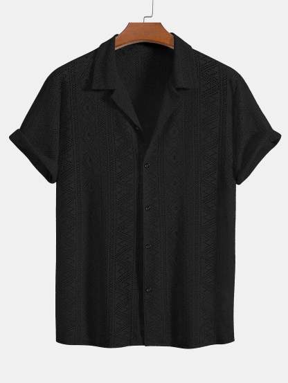Short Sleeve Geometry Textured Cuban Shirt-Mitchell Shoes