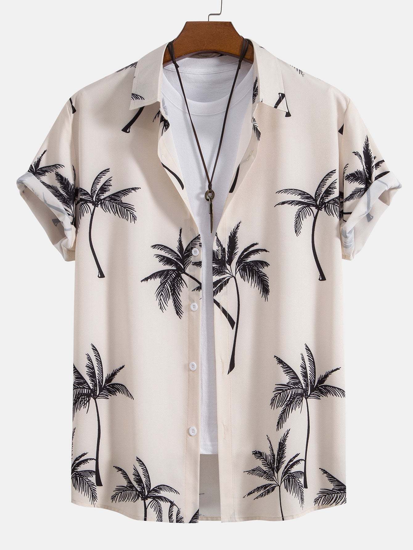 Palm Tree Print Button Up Shirt & Linen Cotton Blend Cropped Pants-Mitchell Shoes