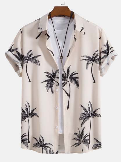 Palm Tree Print Button Up Shirt & Linen Cotton Blend Cropped Pants-Mitchell Shoes