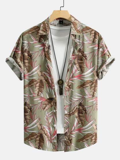 Viscose Tropical Print Button Up Shirt & Textured Cotton 5" Shorts-Mitchell Shoes