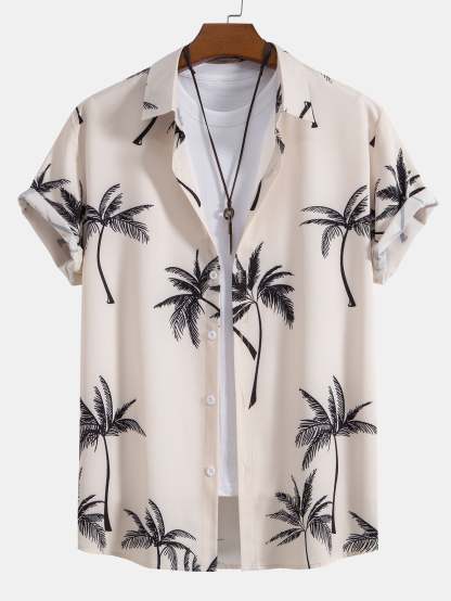 Palm Tree Print Button Up Shirt-Mitchell Shoes
