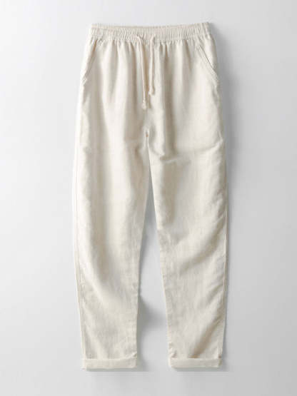 Cotton Blend Striped Button Up Shirt & Straight Leg Linen Pants-Mitchell Shoes