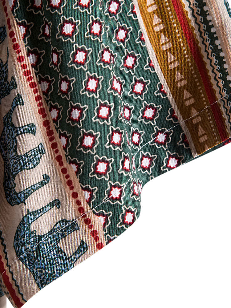 Elephant Geometric Print Shirt & Textured Cotton 5" Shorts-Mitchell Shoes