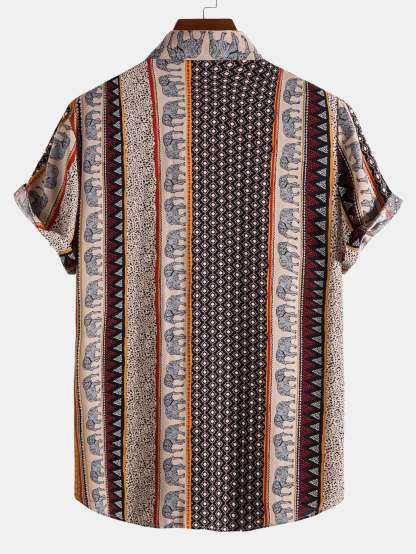 Elephant Geometric Print Shirt & Linen Cotton Blend Cropped Pants-Mitchell Shoes